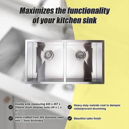 820x457mm Handmade Stainless Steel Undermount / Topmount Kitchen Laundry Sink with Waste V63-772955