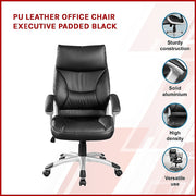 PU Leather Executive Office Chair - Ergonomic Swivel Computer Desk Chair in Black V63-774975