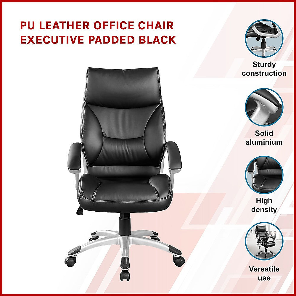 PU Leather Executive Office Chair - Ergonomic Swivel Computer Desk Chair in Black V63-774975