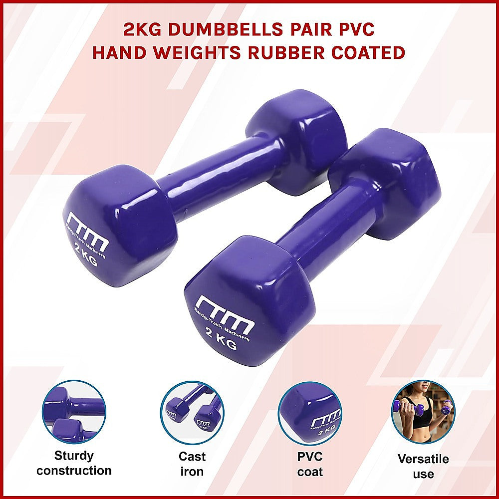 2kg Dumbbells Pair PVC Hand Weights Rubber Coated V63-782495