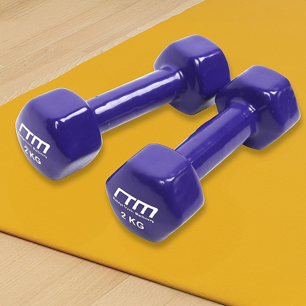 2kg Dumbbells Pair PVC Hand Weights Rubber Coated V63-782495