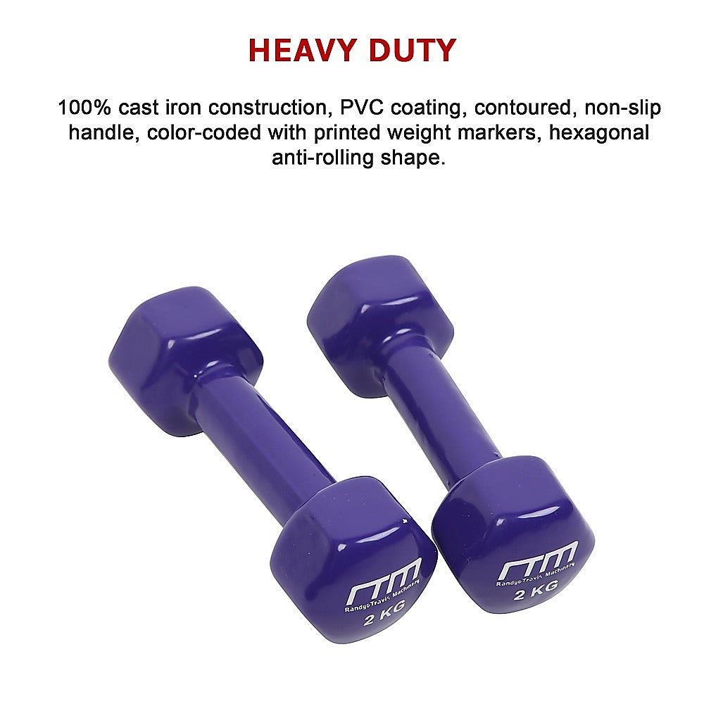 2kg Dumbbells Pair PVC Hand Weights Rubber Coated V63-782495