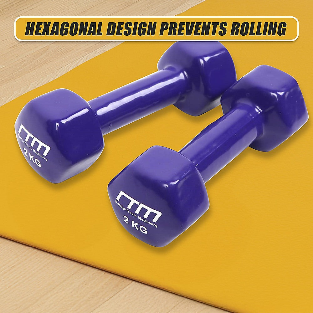 2kg Dumbbells Pair PVC Hand Weights Rubber Coated V63-782495
