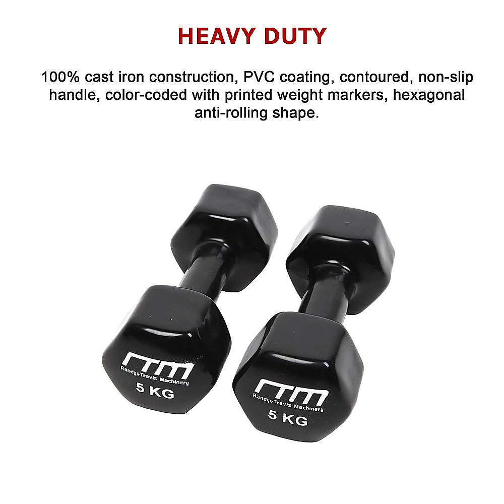 5kg Dumbbells Pair PVC Hand Weights Rubber Coated V63-782505