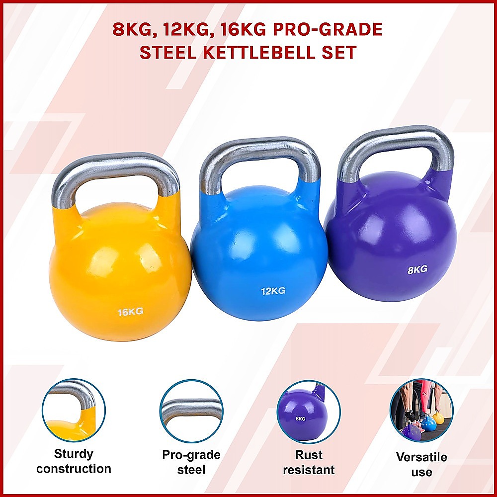 8KG, 12KG, 16KG Pro-Grade Steel KettleBell Set V63-782545