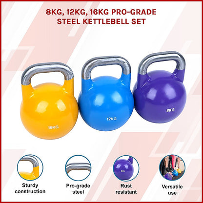 8KG, 12KG, 16KG Pro-Grade Steel KettleBell Set V63-782545