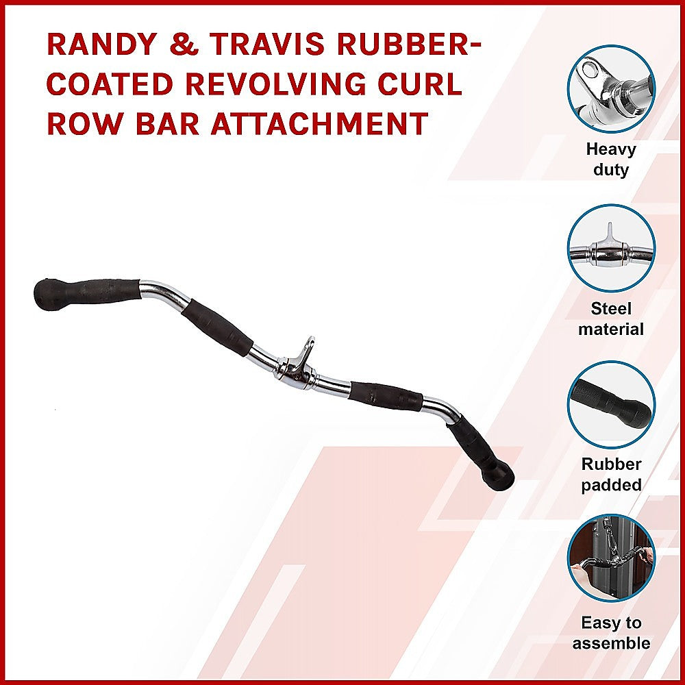 Randy & Travis Rubber-Coated Revolving Curl Row Bar Attachment for Gyms V63-784795