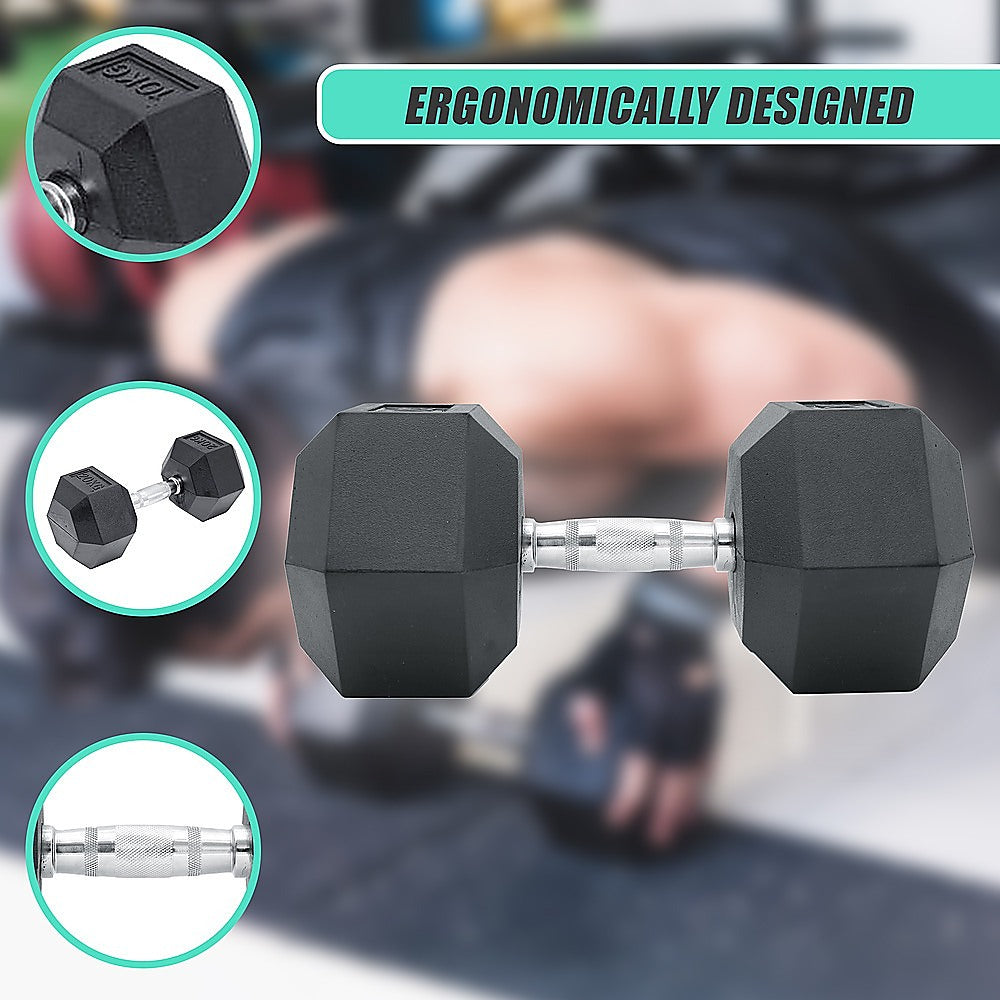 10KG Commercial Rubber Hex Dumbbell Gym Weight V63-794095