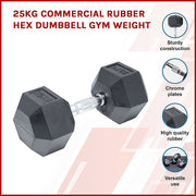 25KG Commercial Rubber Hex Dumbbell Gym Weight V63-794105