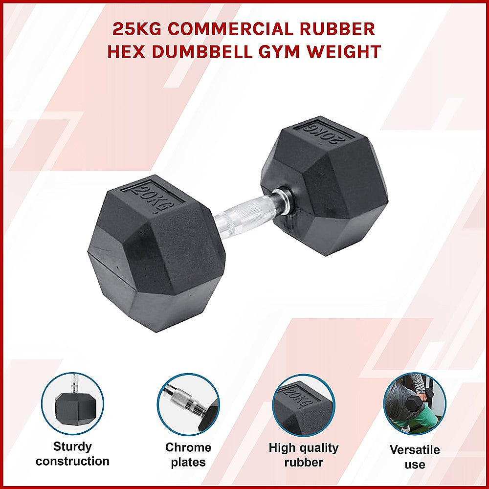 25KG Commercial Rubber Hex Dumbbell Gym Weight V63-794105