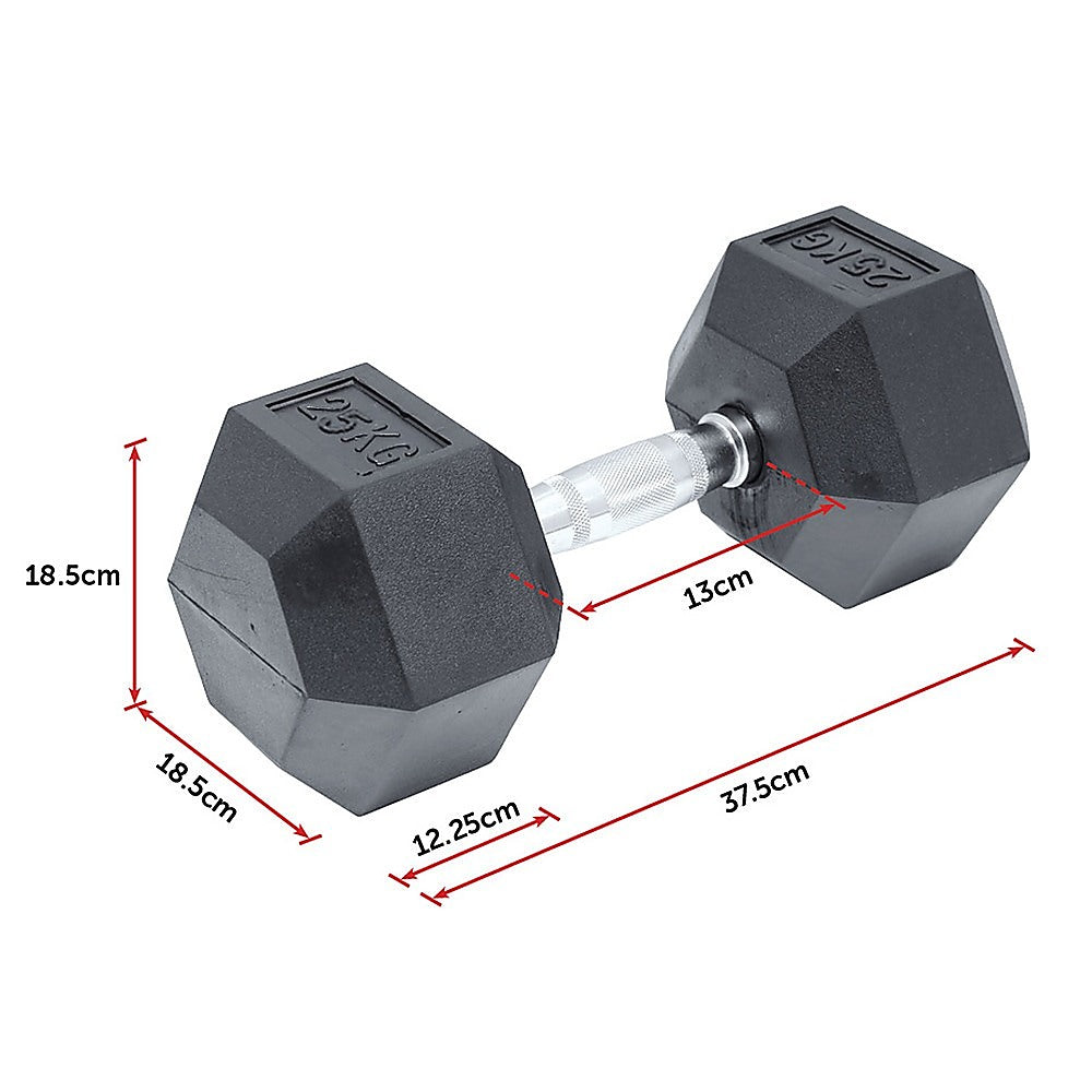 25KG Commercial Rubber Hex Dumbbell Gym Weight V63-794105