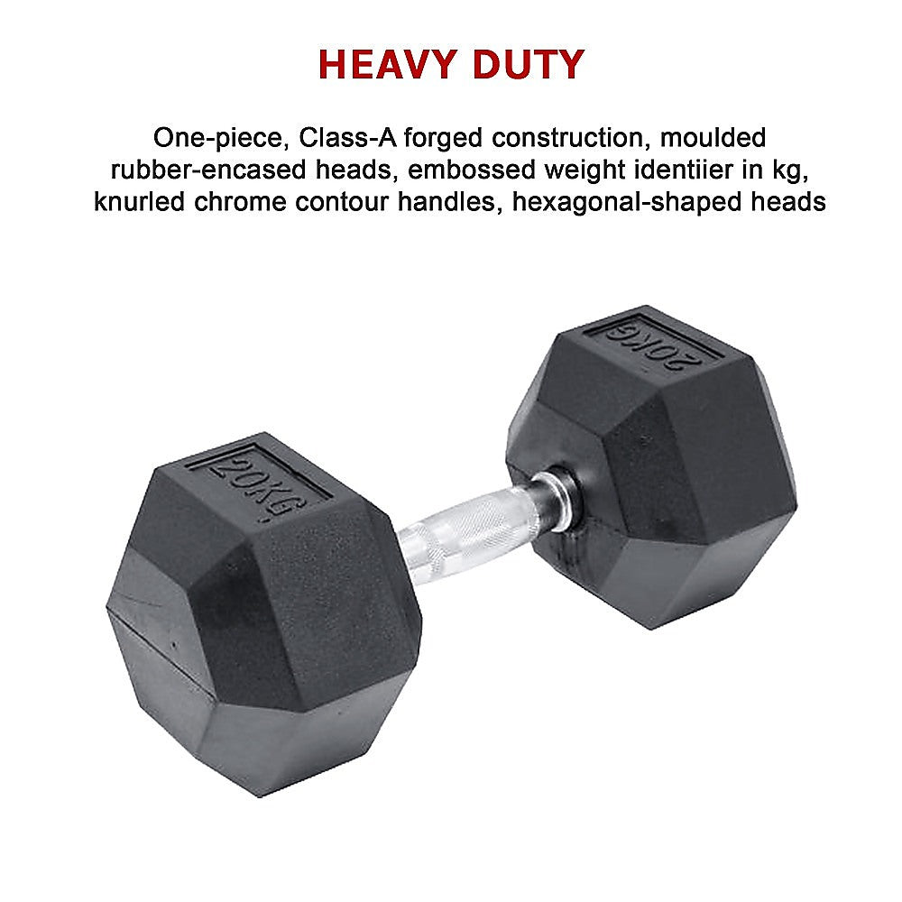 20KG Commercial Rubber Hex Dumbbell Gym Weight V63-794115