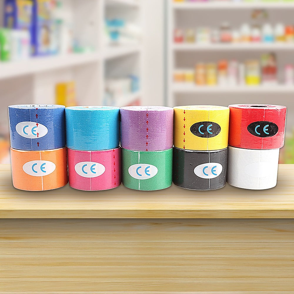 10 Rolls Muscle & Injury Kinesiology Sports Tape 5m x 5cm - Waterproof Support V63-798697