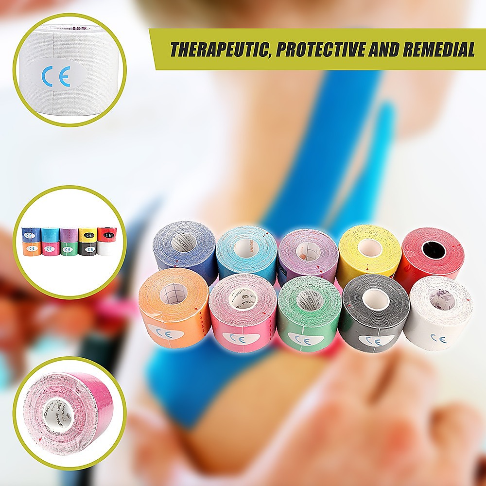 10 Rolls Muscle & Injury Kinesiology Sports Tape 5m x 5cm - Waterproof Support V63-798697