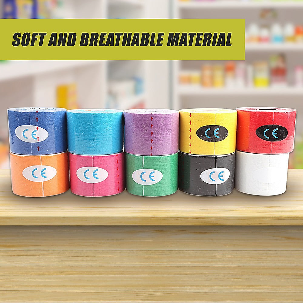 10 Rolls Muscle & Injury Kinesiology Sports Tape 5m x 5cm - Waterproof Support V63-798697
