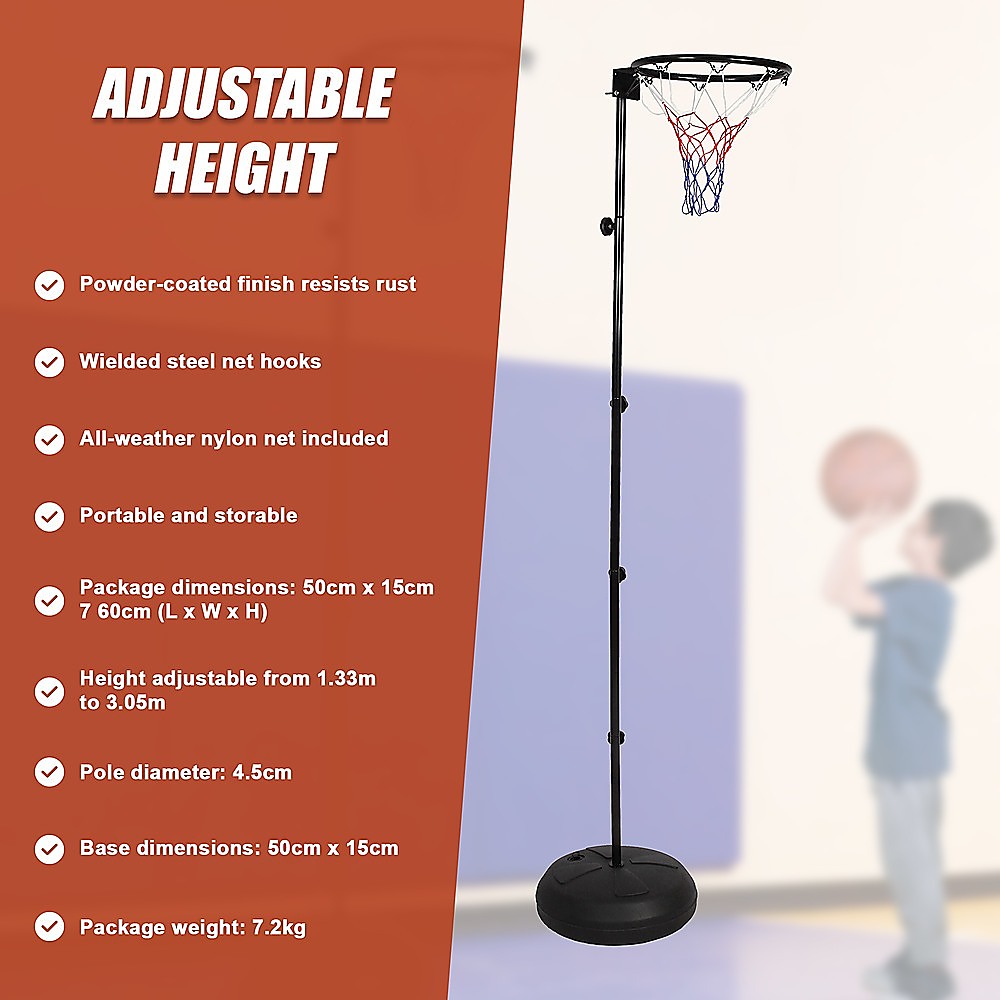 Netball Ring with Stand Portable Pole Height Adjustable V63-798747