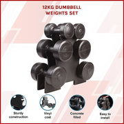 12kg Dumbbell Weights Set with Rack for Home Gym Training V63-798807