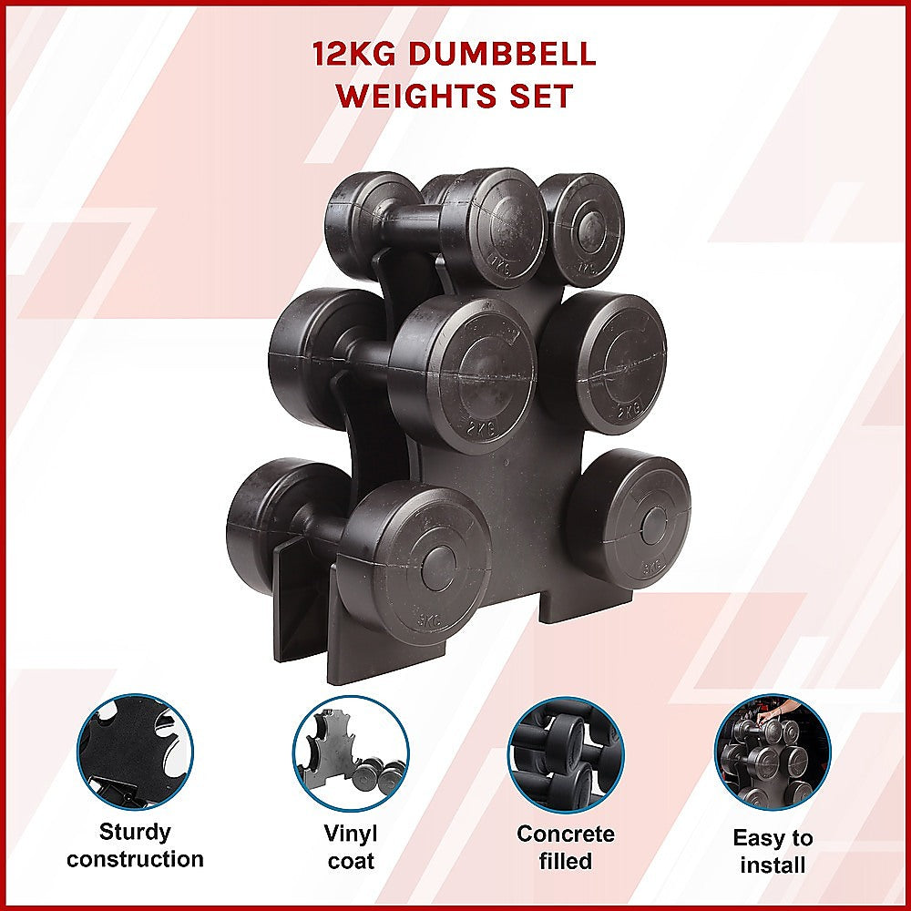 12kg Dumbbell Weights Set with Rack for Home Gym Training V63-798807