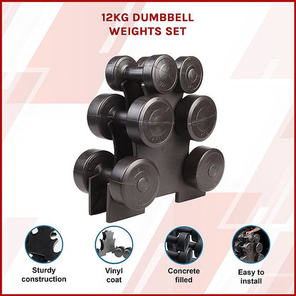 12kg Dumbbell Weights Set with Rack for Home Gym Training V63-798807