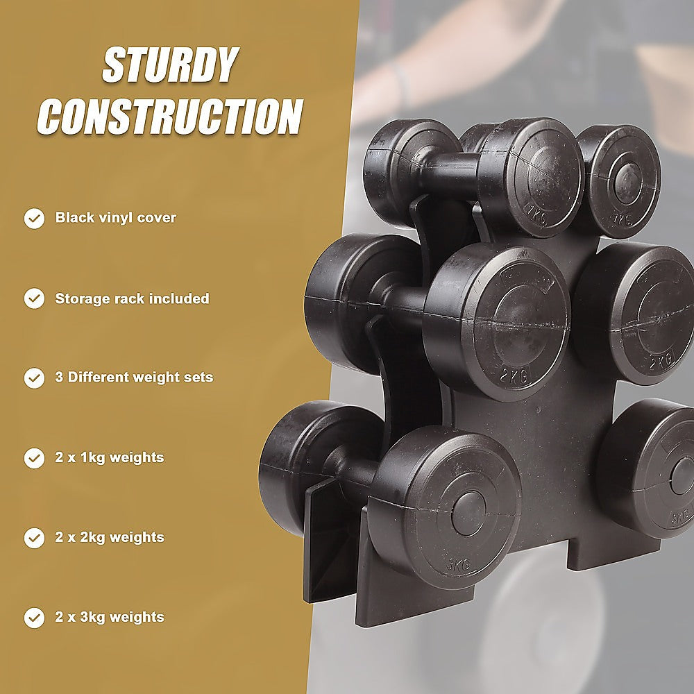 12kg Dumbbell Weights Set with Rack for Home Gym Training V63-798807