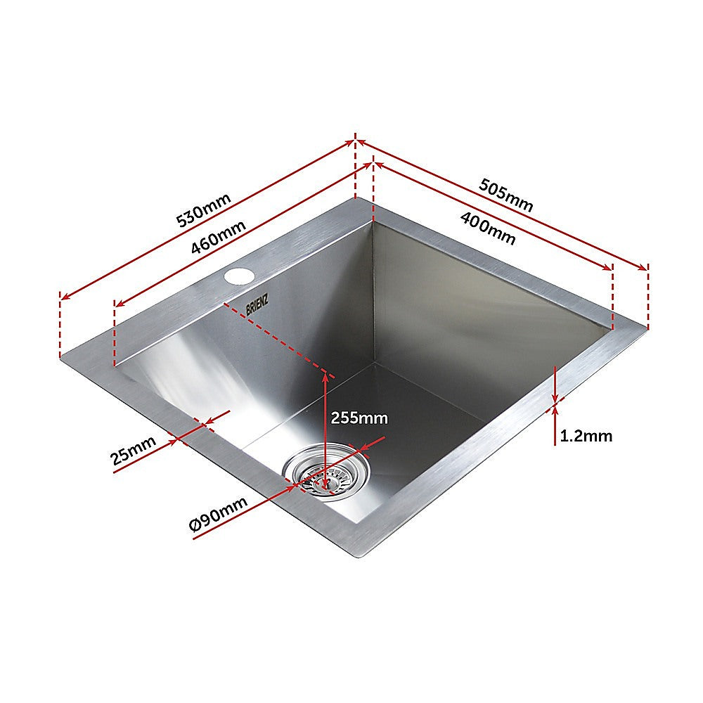 530x505mm Handmade Stainless Steel Topmount Kitchen Laundry Sink with Waste V63-798957