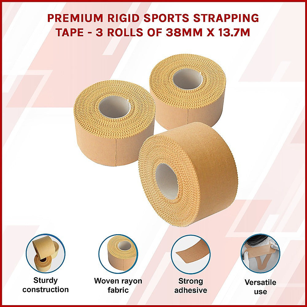 Premium Rigid Sports Strapping Tape - 3 Rolls of 38mm X 13.7M V63-799247