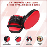 2 x Thai Boxing Punch Focus Gloves Kit Training Red & Black Pads V63-799327