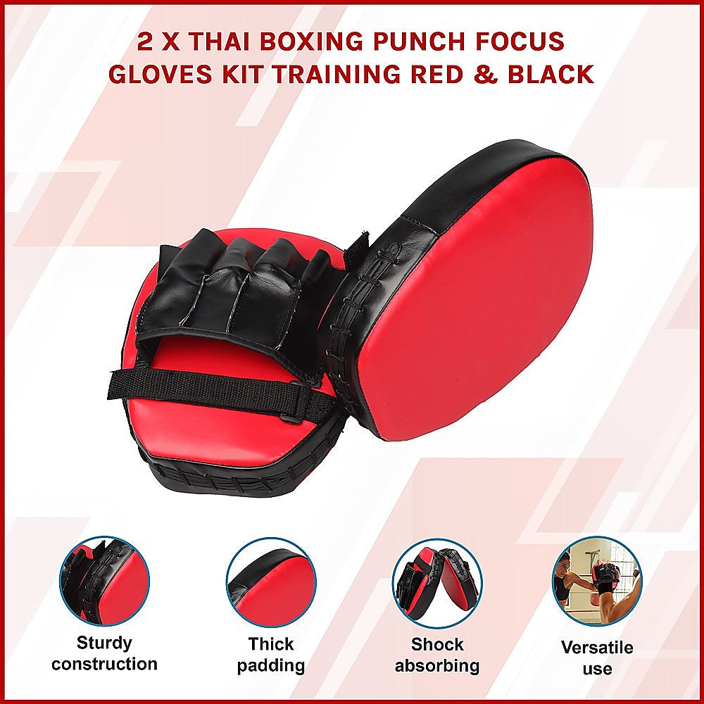 2 x Thai Boxing Punch Focus Gloves Kit Training Red & Black Pads V63-799327