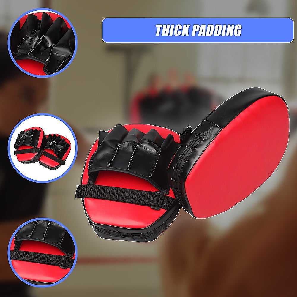 2 x Thai Boxing Punch Focus Gloves Kit Training Red & Black Pads V63-799327