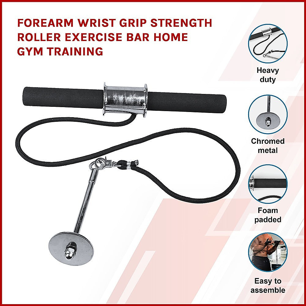 Forearm Wrist Grip Strength Roller Exercise Bar Home Gym Training V63-799347