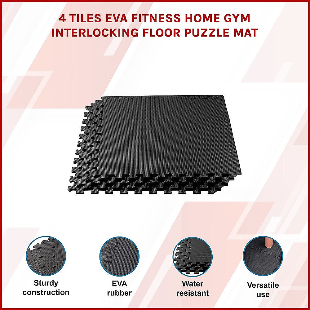 4 Tiles EVA Interlocking Gym Floor Mats - Home Fitness Puzzle Exercise Mat Set V63-799367