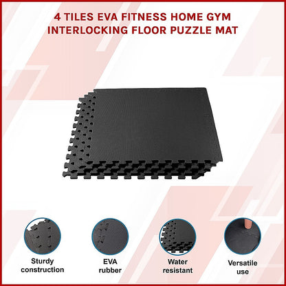 4 Tiles EVA Interlocking Gym Floor Mats - Home Fitness Puzzle Exercise Mat Set V63-799367