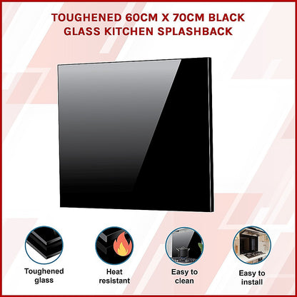 Toughened 60cm x 70cm Black Glass Kitchen Splashback V63-800197