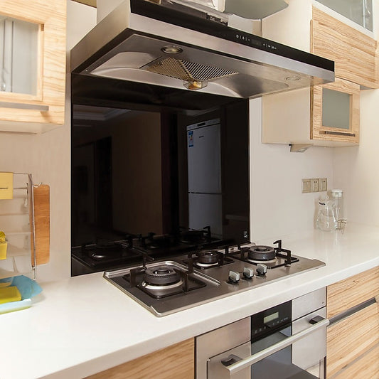 Toughened 60cm x 70cm Black Glass Kitchen Splashback V63-800197