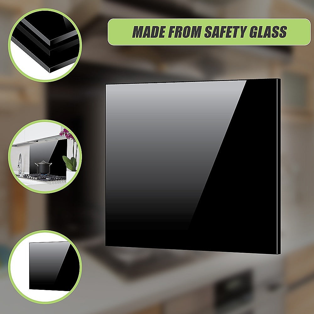 Toughened 60cm x 70cm Black Glass Kitchen Splashback V63-800197