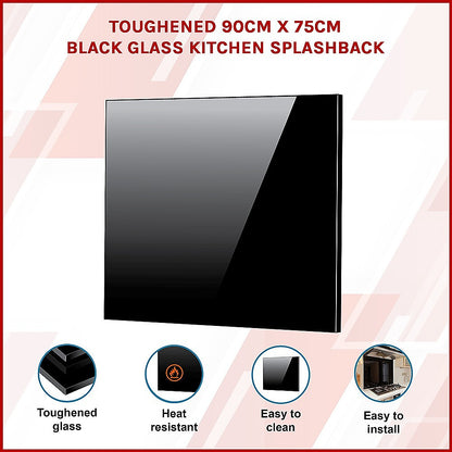 Toughened 90cm x 75cm Black Glass Kitchen Splashback V63-800207