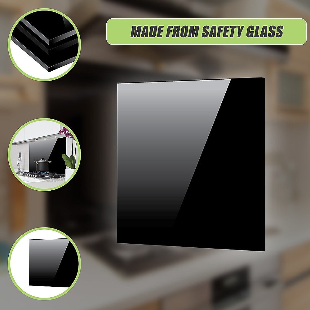 Toughened 90cm x 75cm Black Glass Kitchen Splashback V63-800207