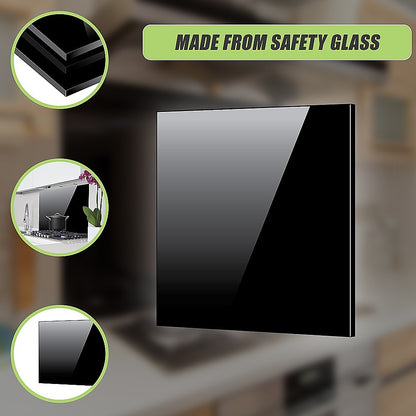 Toughened 90cm x 75cm Black Glass Kitchen Splashback V63-800207