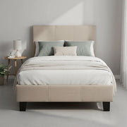 Single Linen Fabric Bed Frame Beige V63-800697