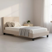 Single Linen Fabric Bed Frame Beige V63-800697
