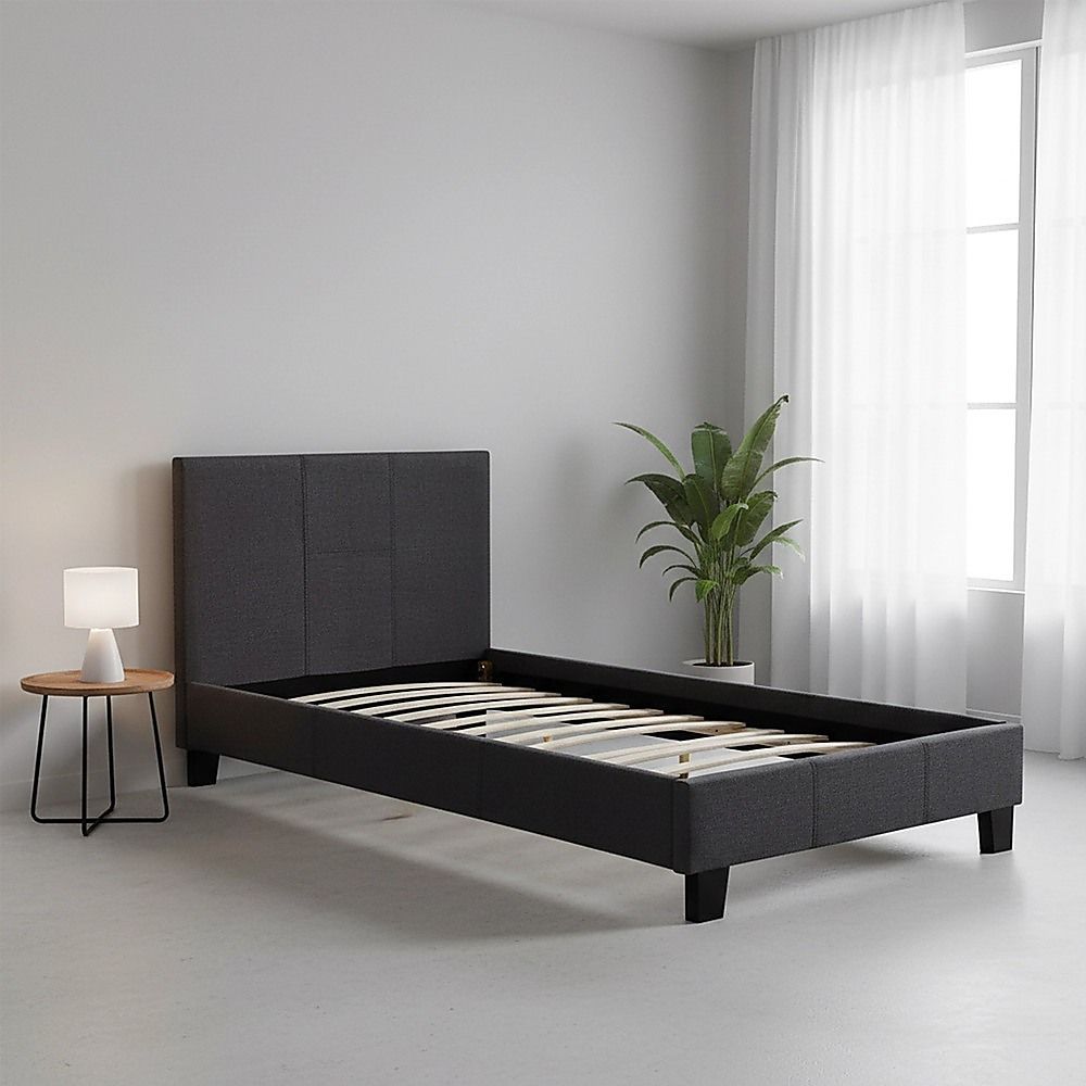 Single Linen Fabric Bed Frame Grey