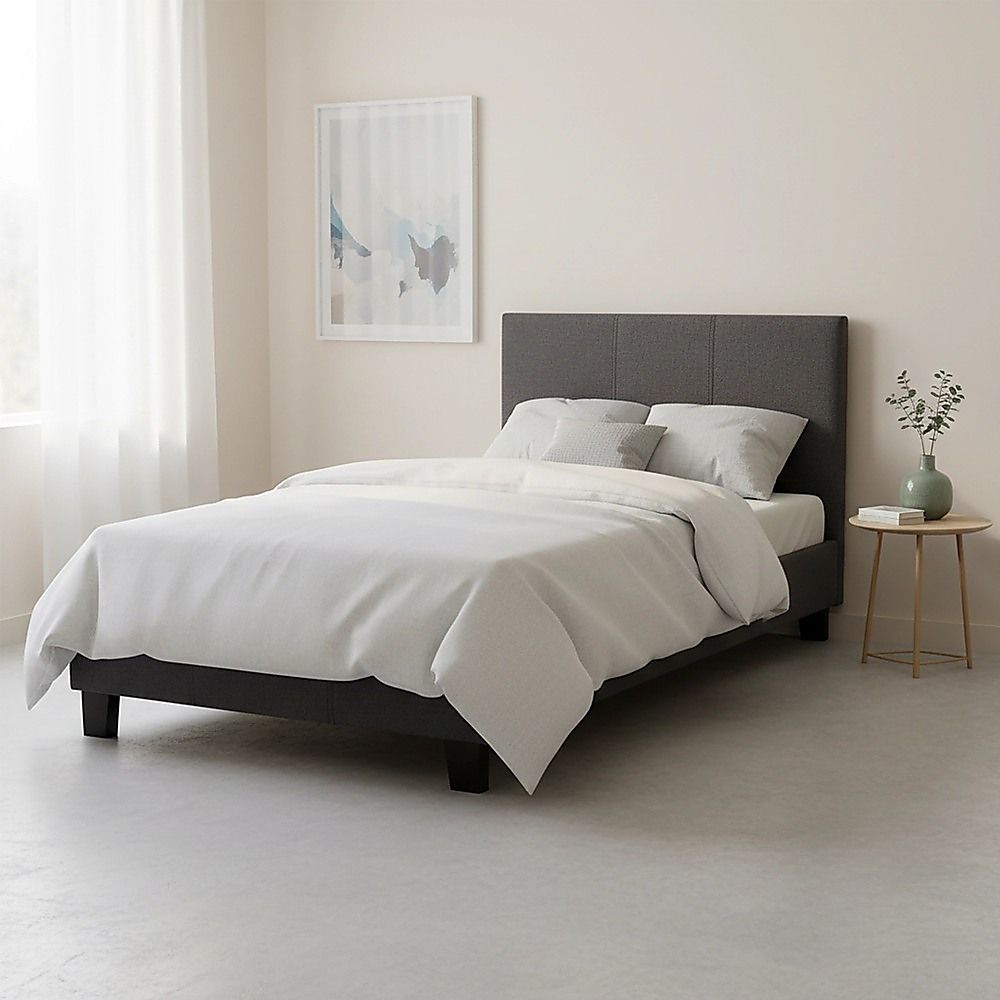 Single Linen Fabric Bed Frame Grey V63-800707