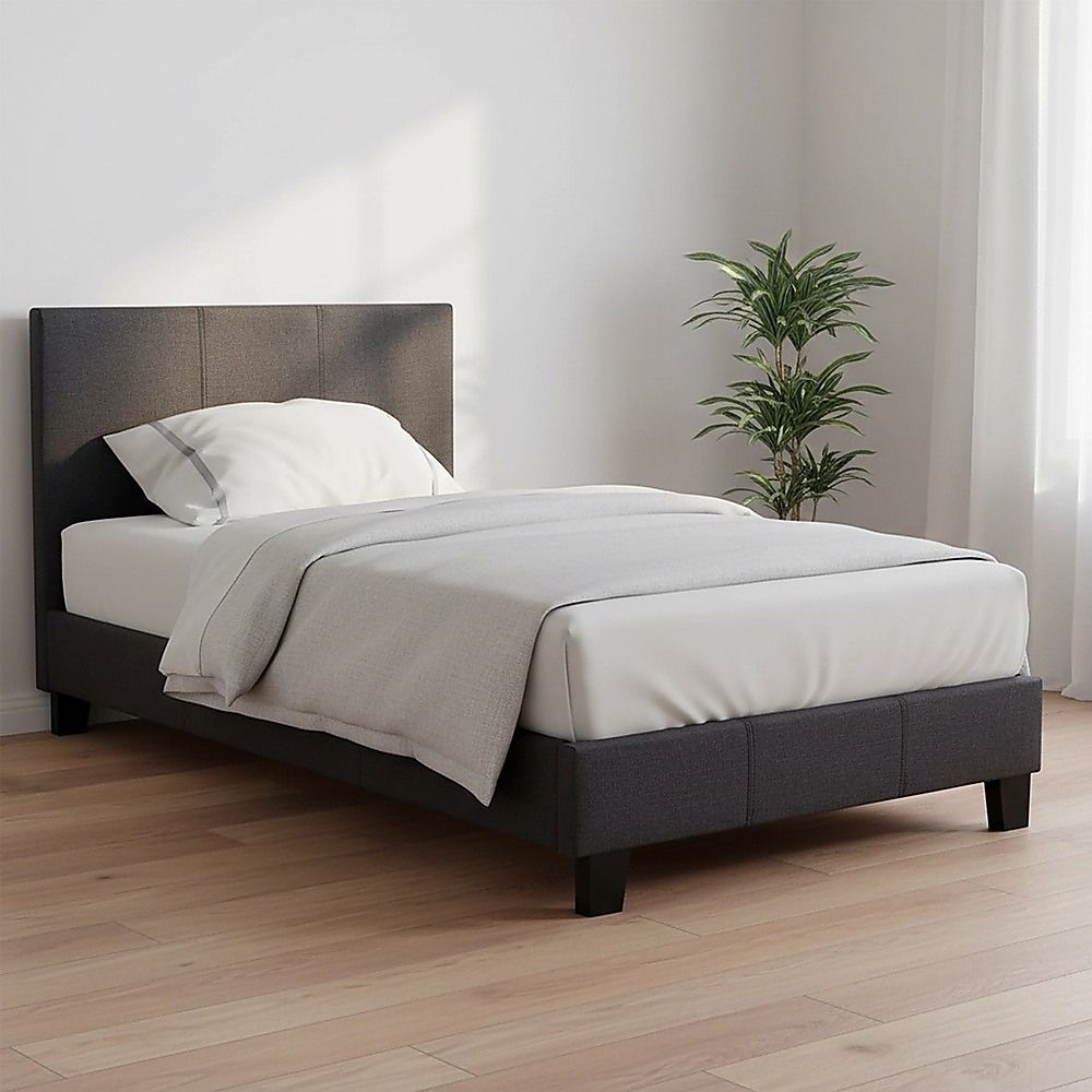 Single Linen Fabric Bed Frame Grey V63-800707