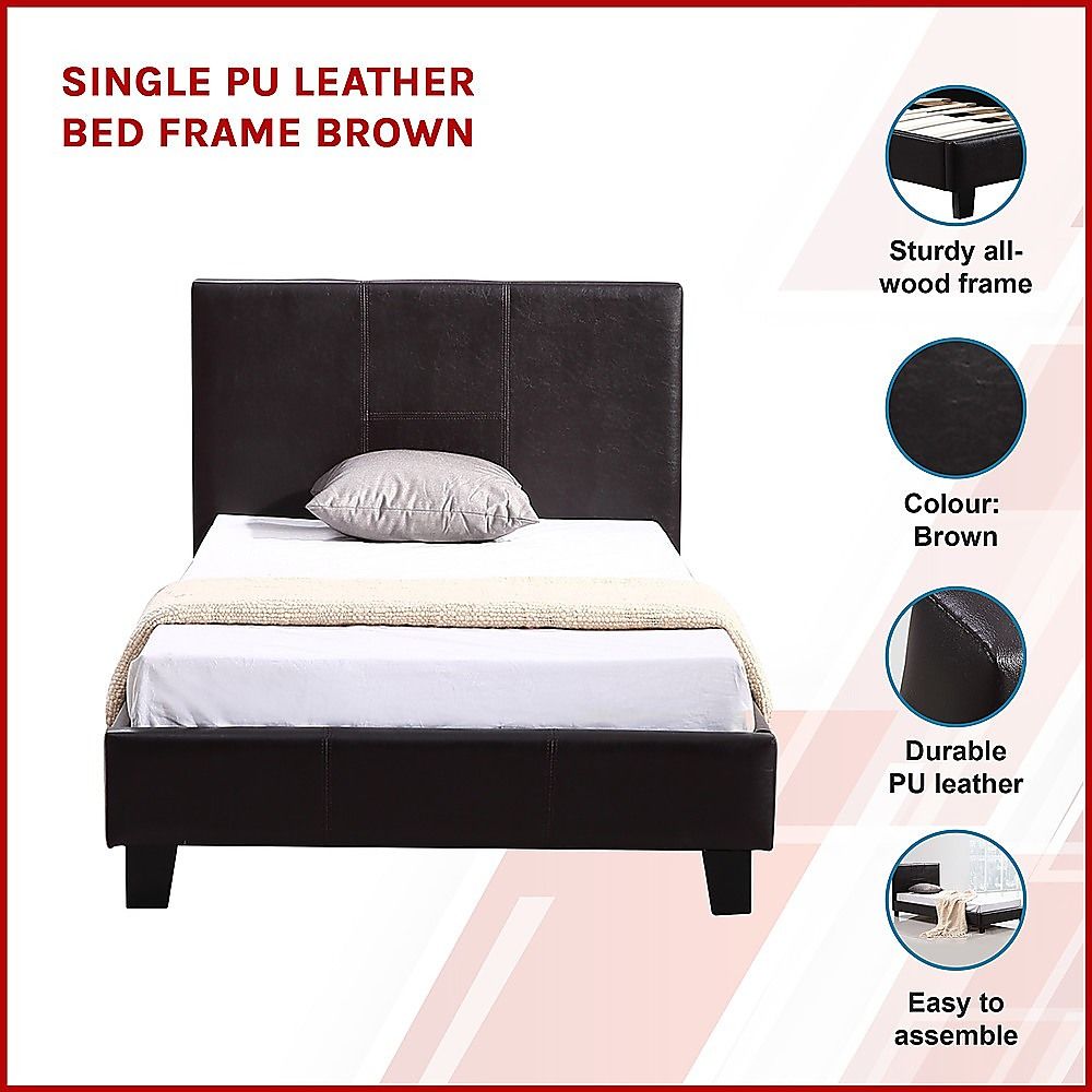 Single PU Leather Bed Frame Brown V63-800717