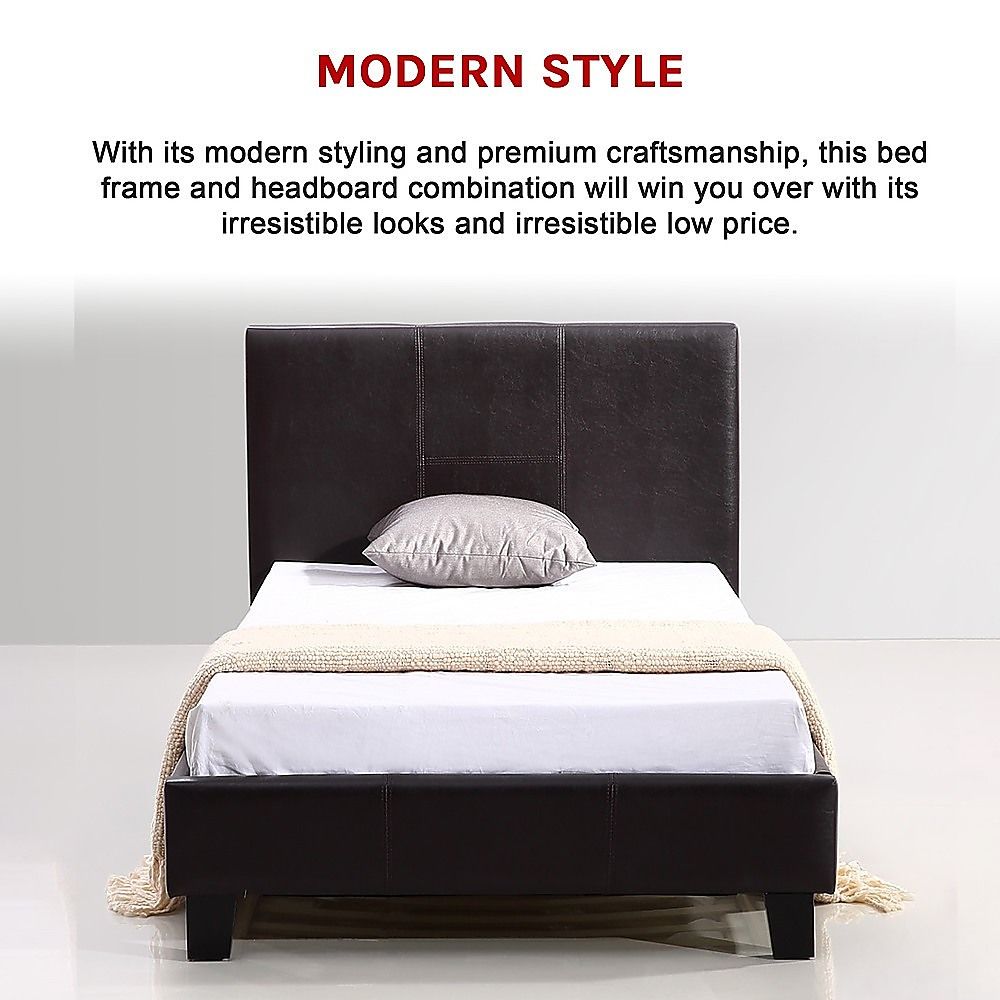 Single PU Leather Bed Frame Brown V63-800717
