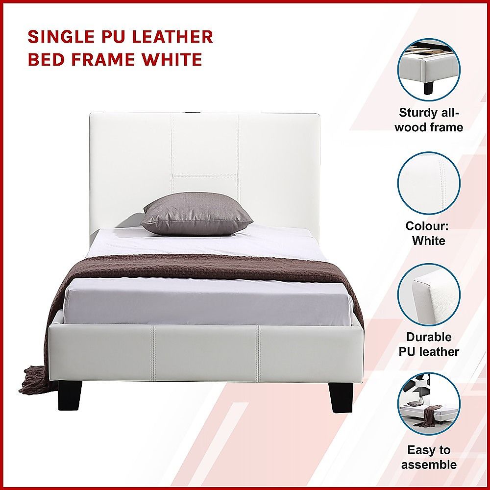 Single PU Leather Bed Frame White V63-800727