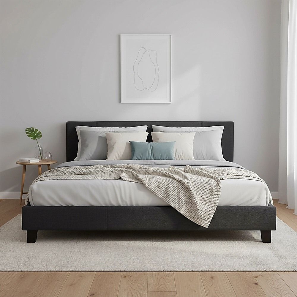 King Linen Fabric Bed Frame Grey V63-800737