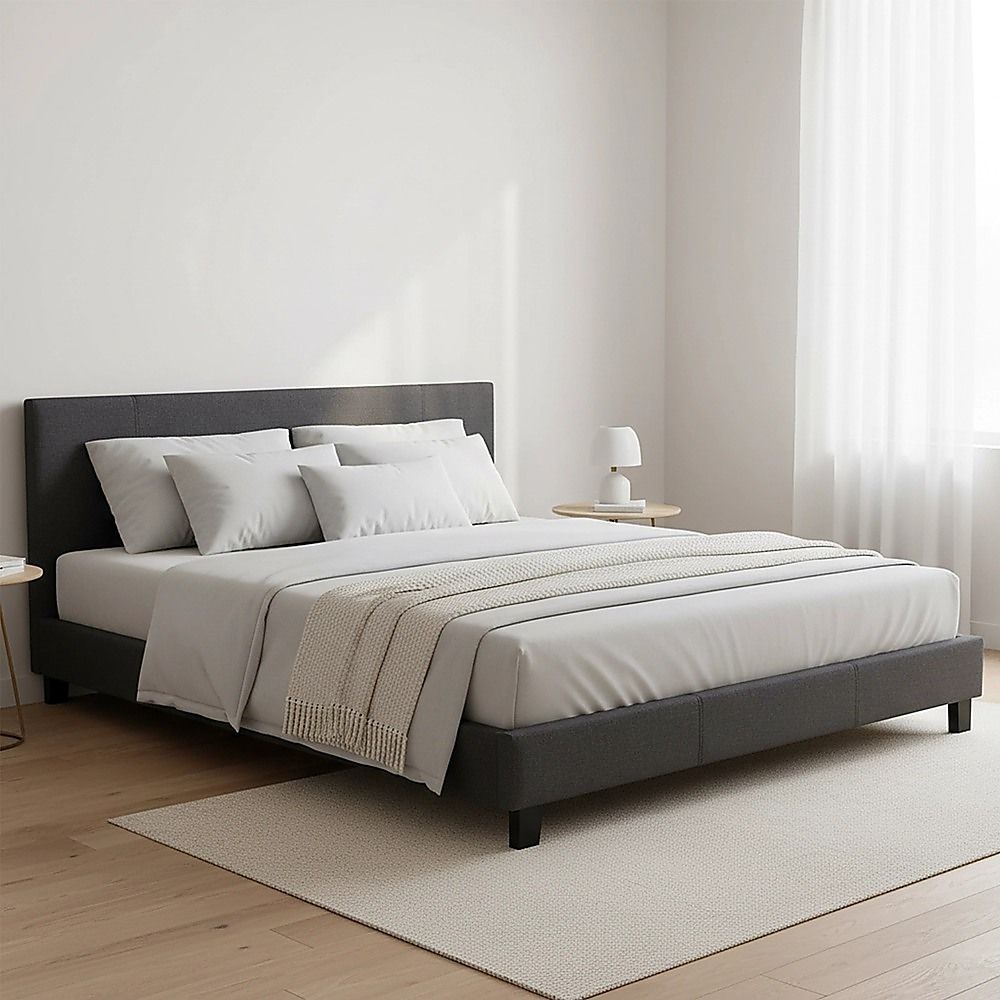 King Linen Fabric Bed Frame Grey V63-800737
