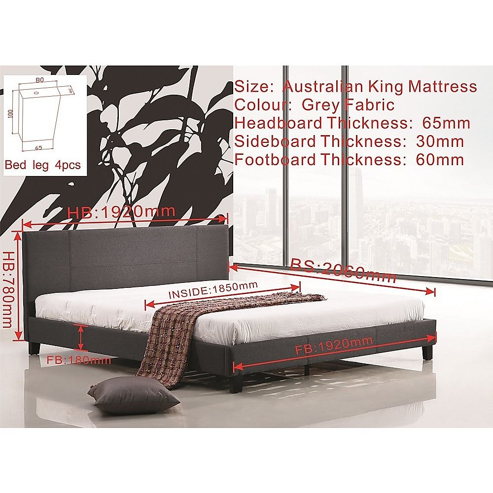King Linen Fabric Bed Frame Grey V63-800737