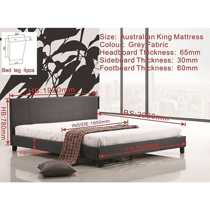 King Linen Fabric Bed Frame Grey V63-800737